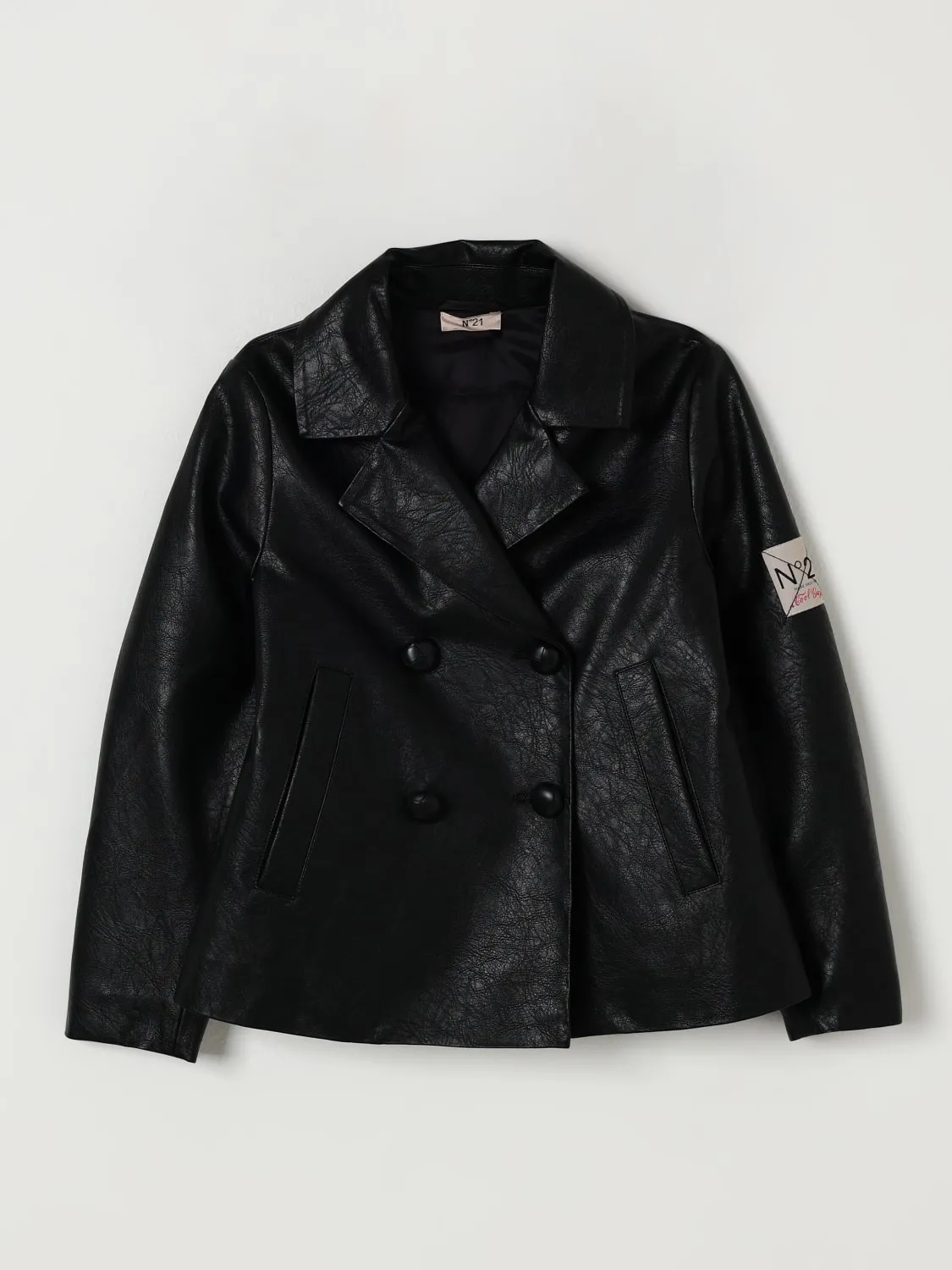 Giacca doppiopetto con logo N° 21 in tessuto spalmato