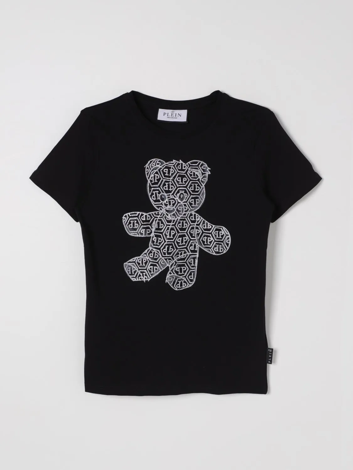 T-shirt Hexagon Teddy Philipp Plein in cotone con stampa grafica e strass
