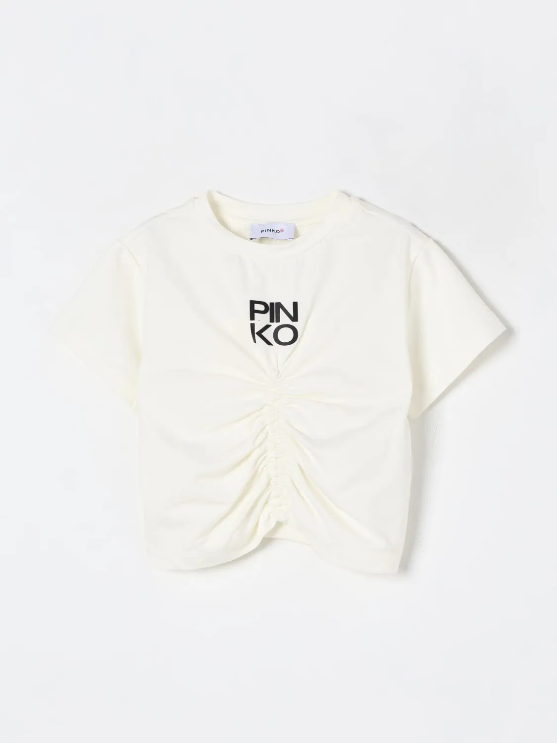 T-shirt arricciata con logo Pinko