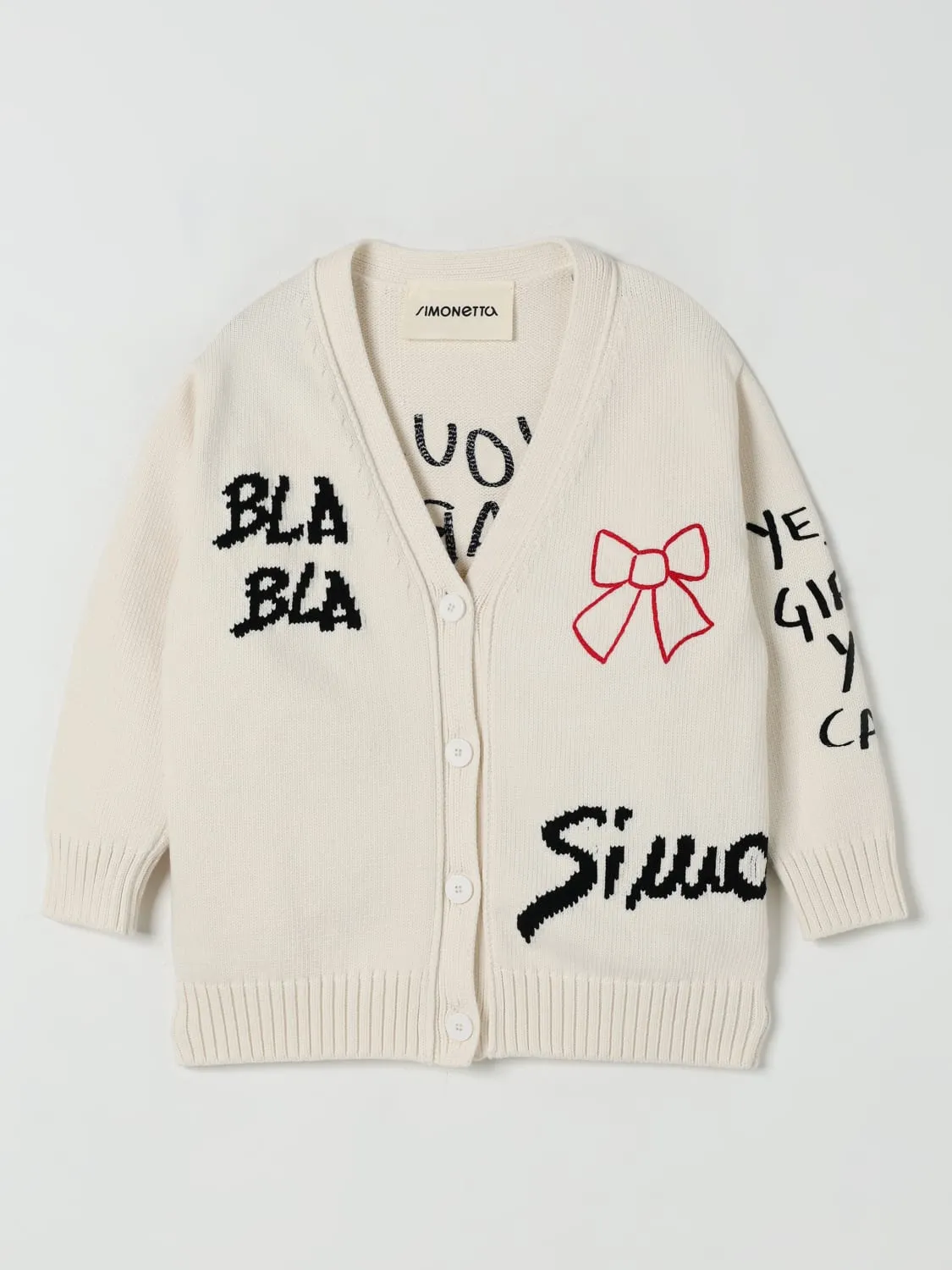 Cardigan a v con logo Simonetta in cotone