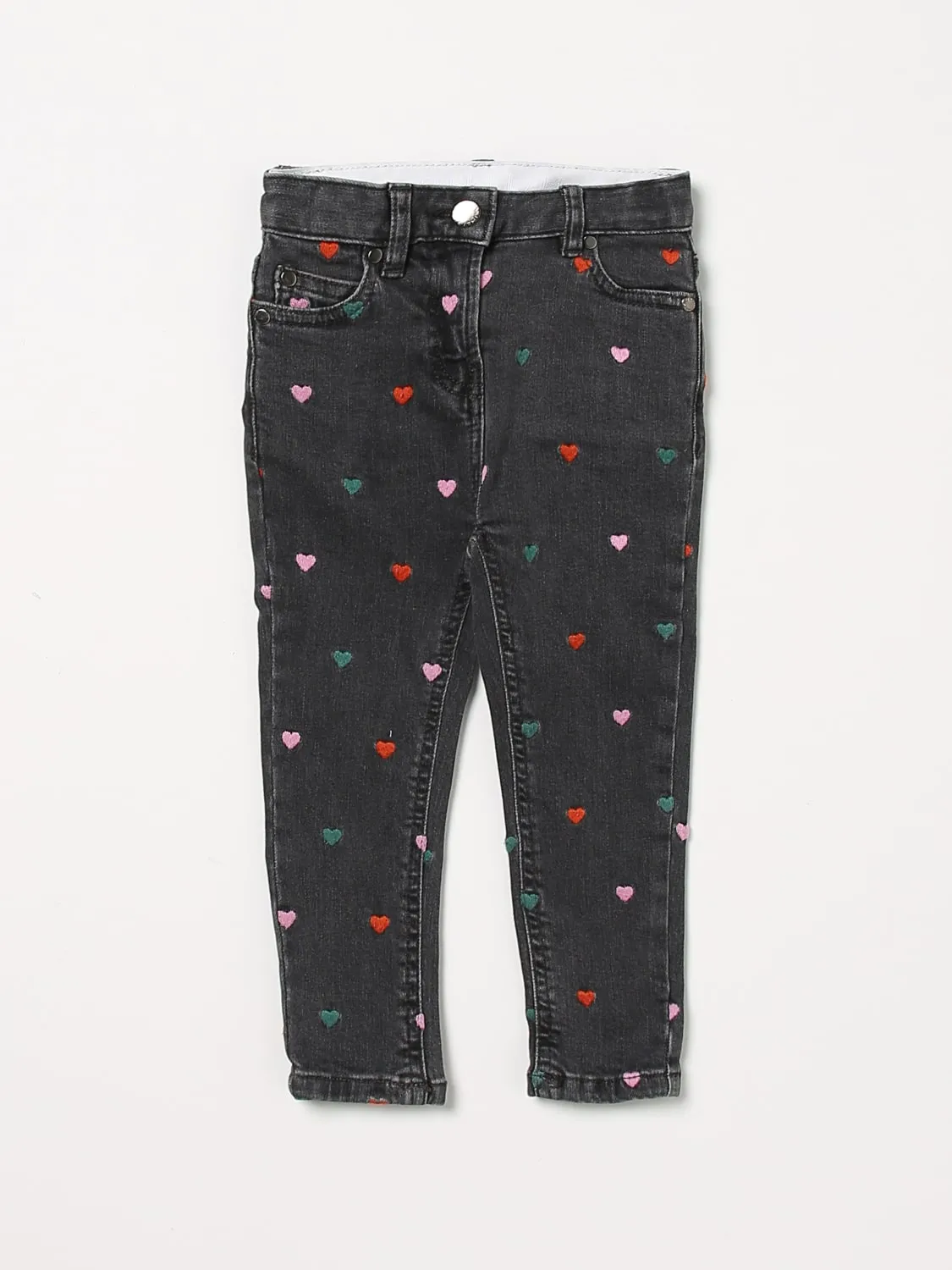 Jeans Stella McCartney Kids in denim con cuori ricamati all over