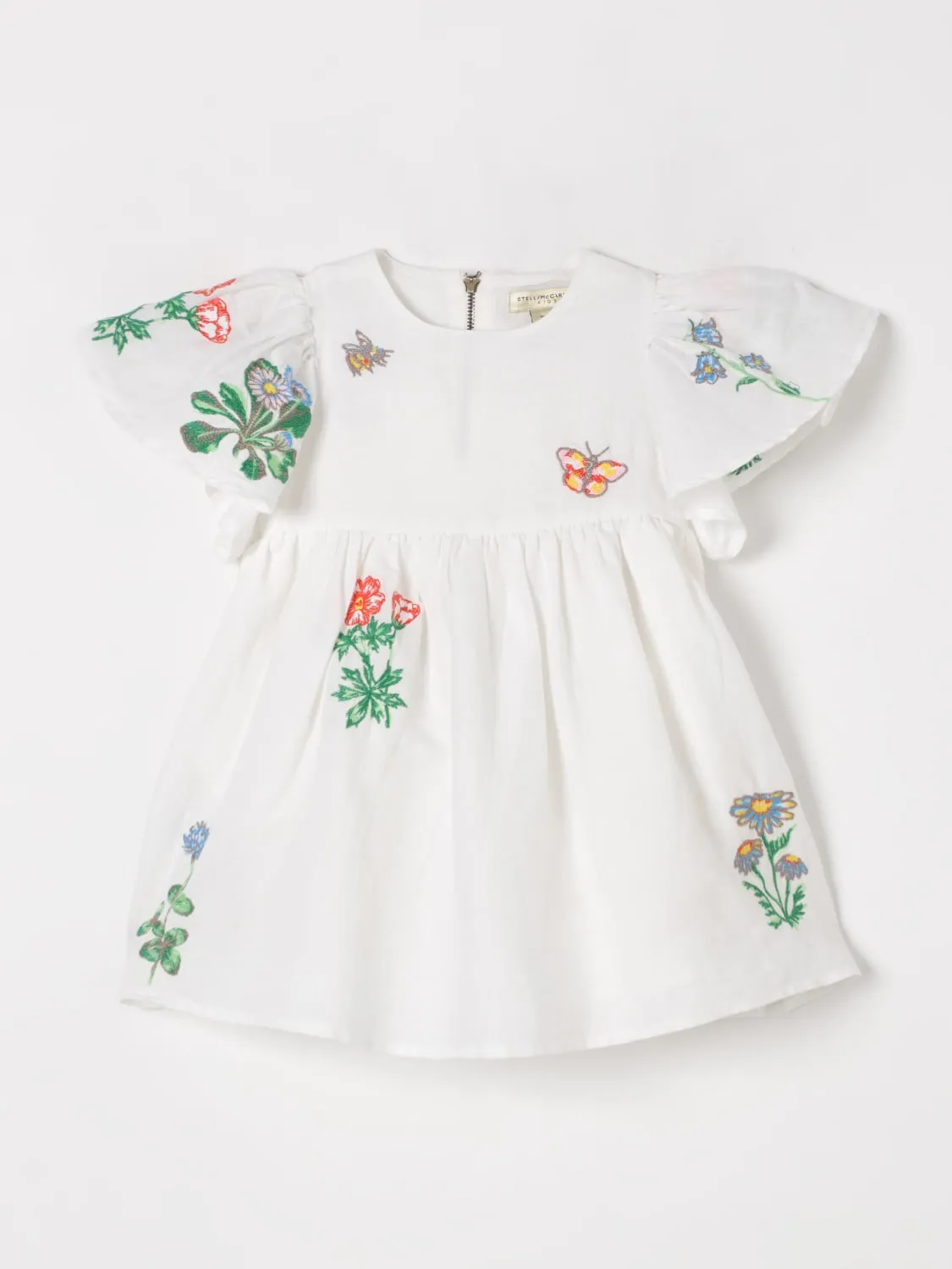 Abito in cotone e lino ricamato Stella McCartney Kids