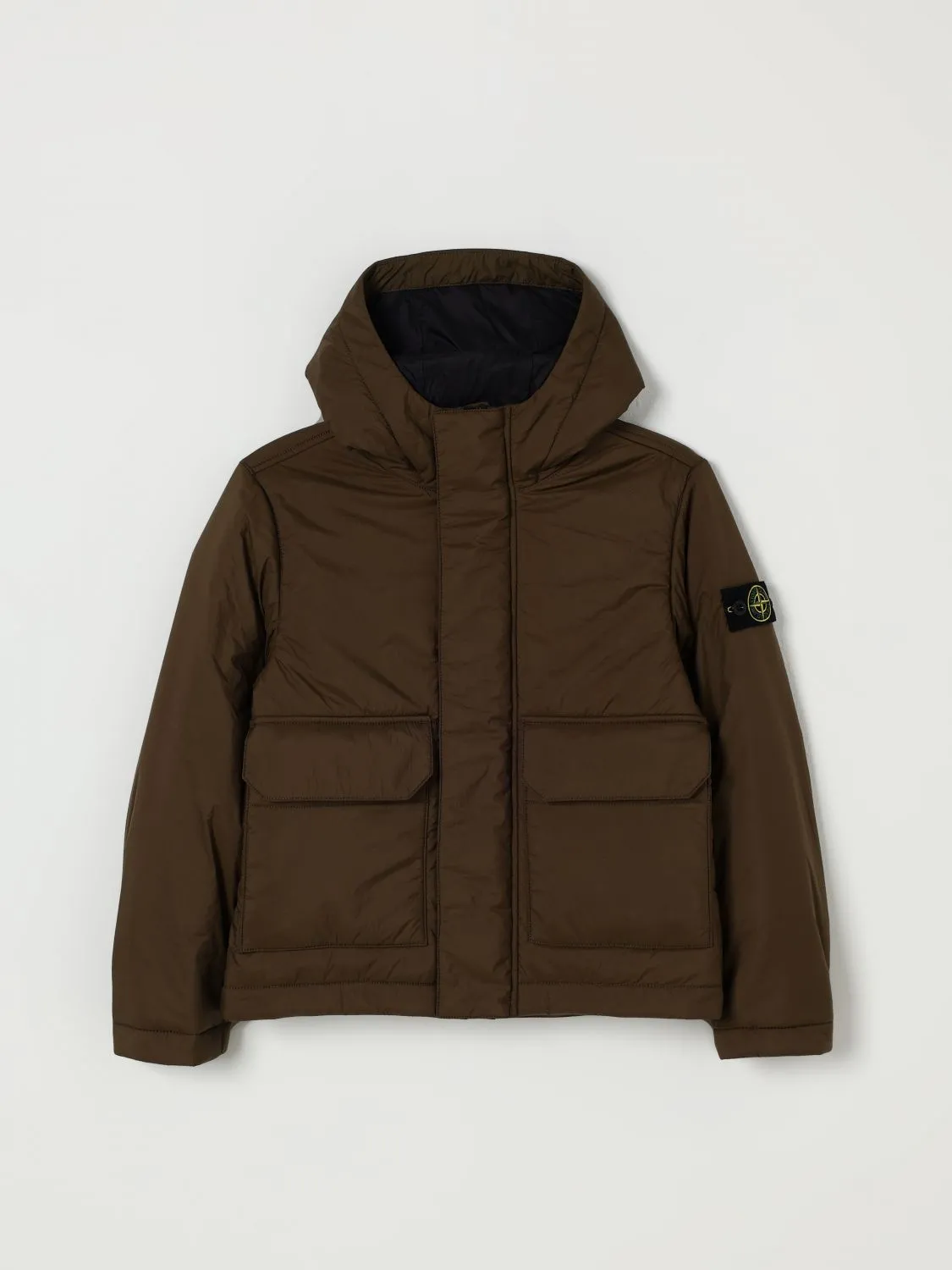 Giacca con cappuccio in tessuto tecnico Stone Island Junior