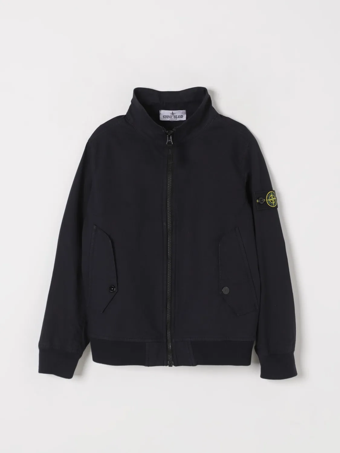 Giacca con zip in misto cotone Stone Island Junior