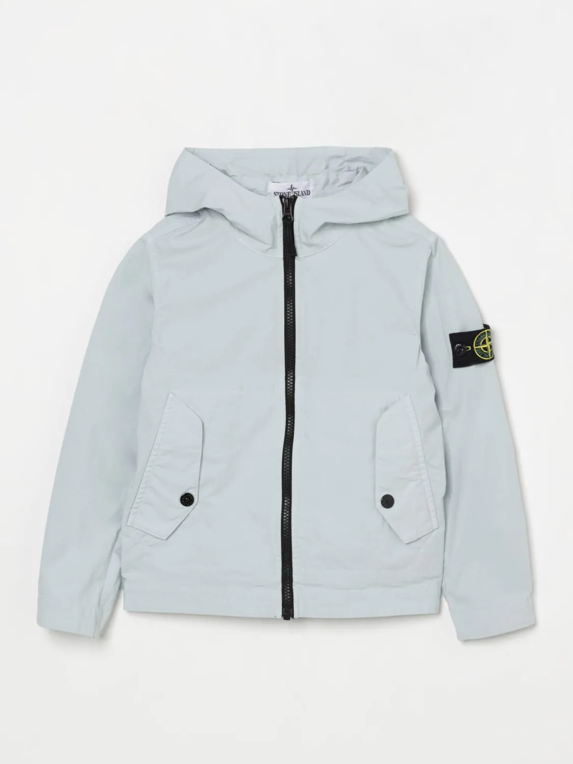 Giacca con cappuccio in cotone Stone Island Junior