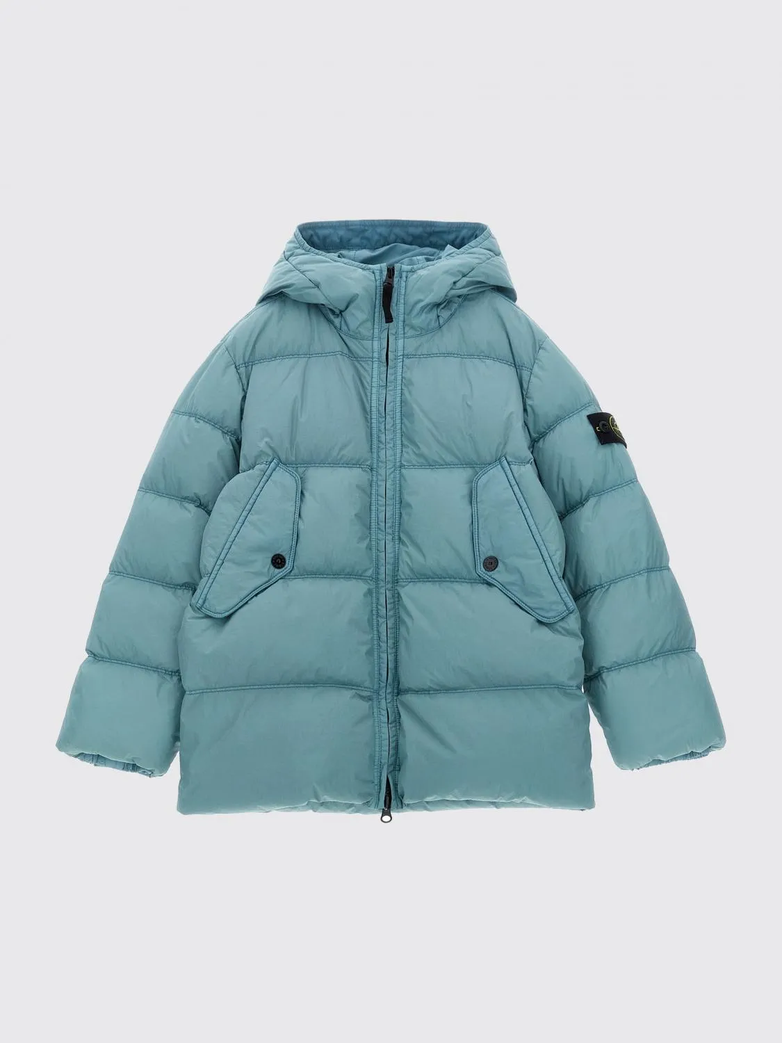 Parka imbottito in piuma in reps di nylon leggero Stone Island Junior