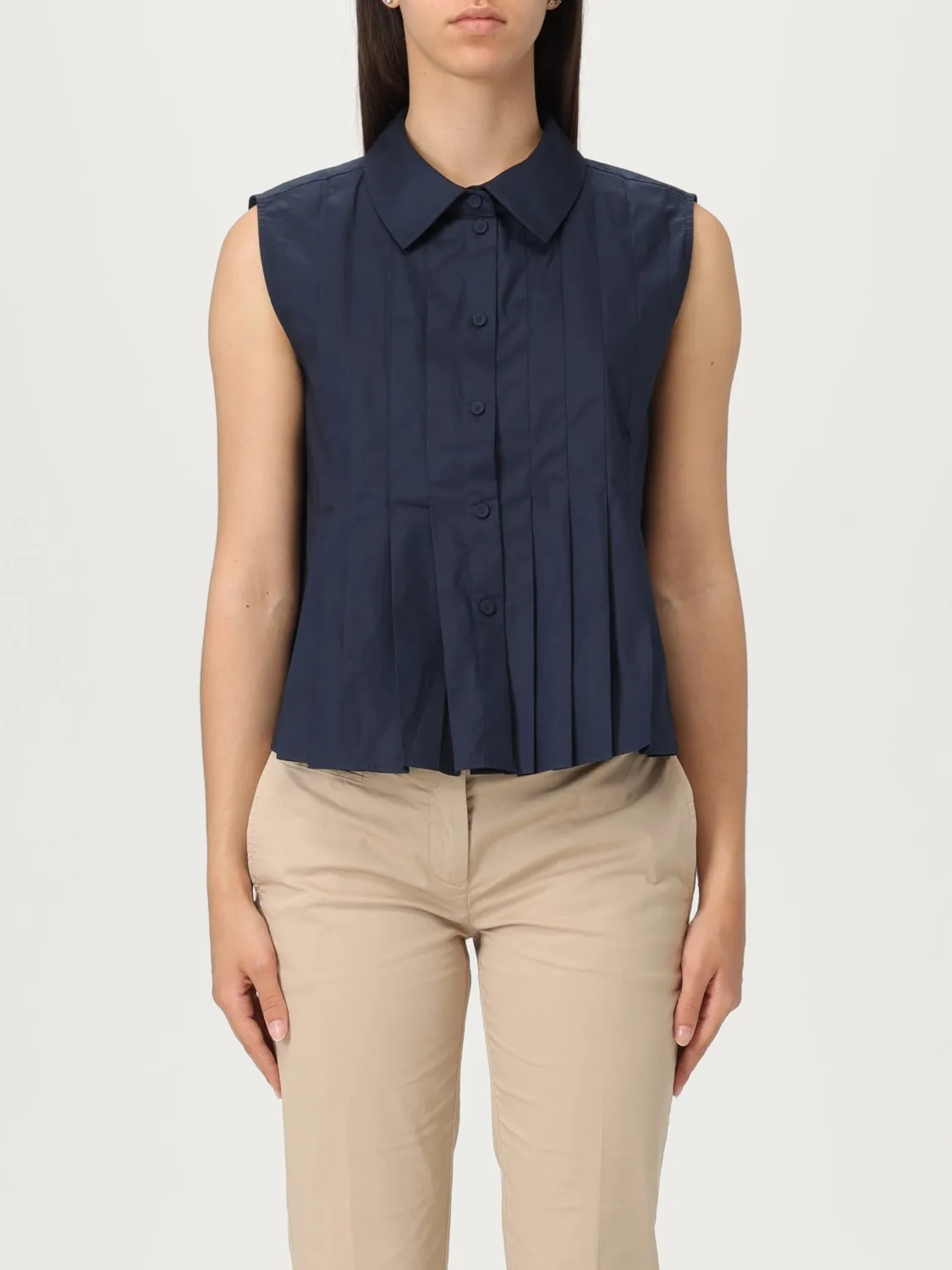 Camicia smanicata Twinset in popeline plissettato