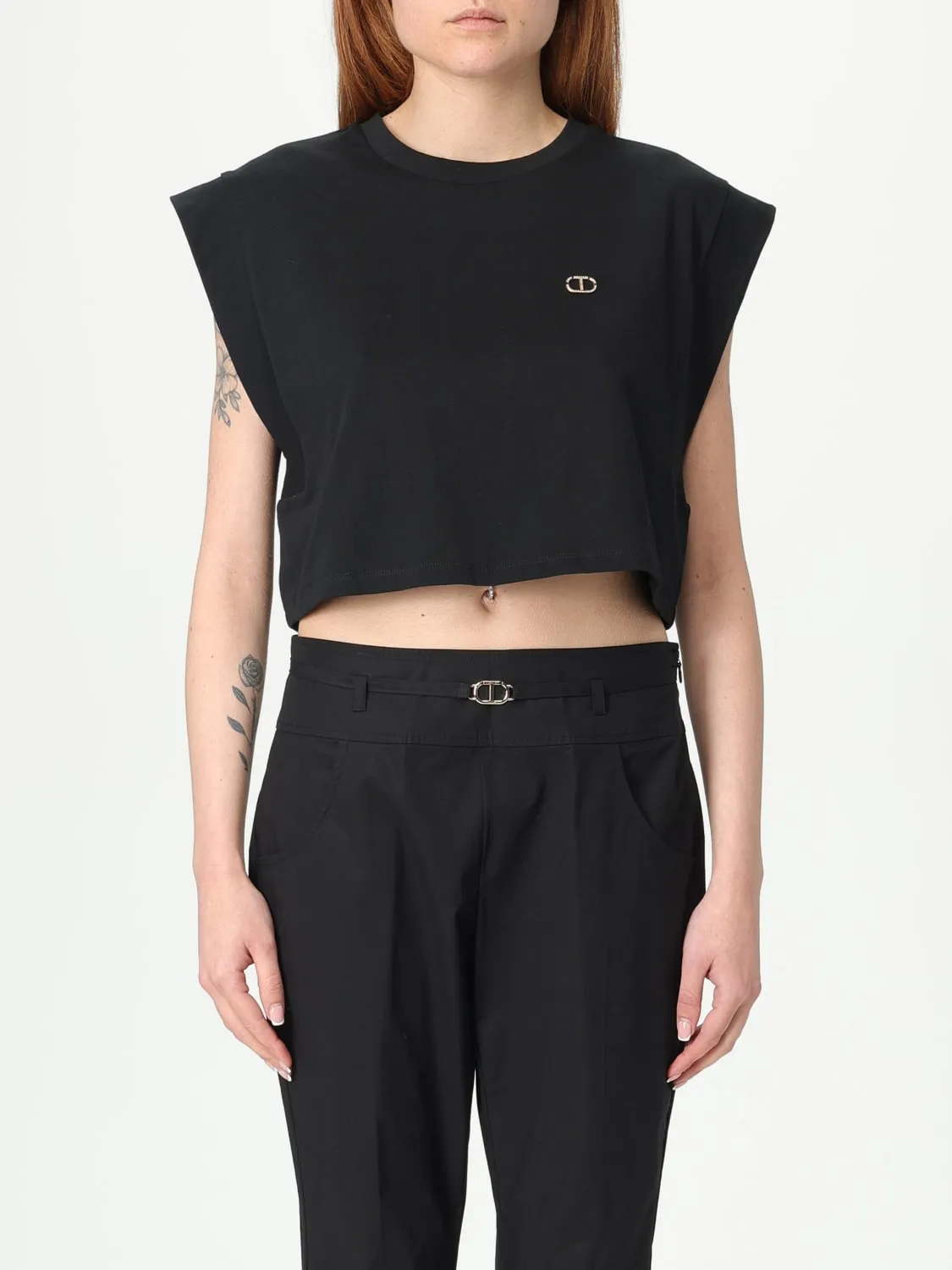 T-shirt cropped Twinset in cotone