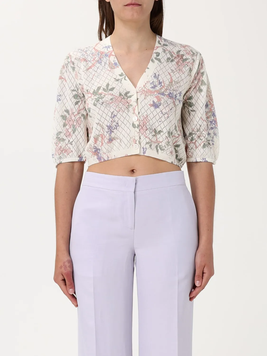 Cardigan crop in cotone a fantasia floreale Twinset