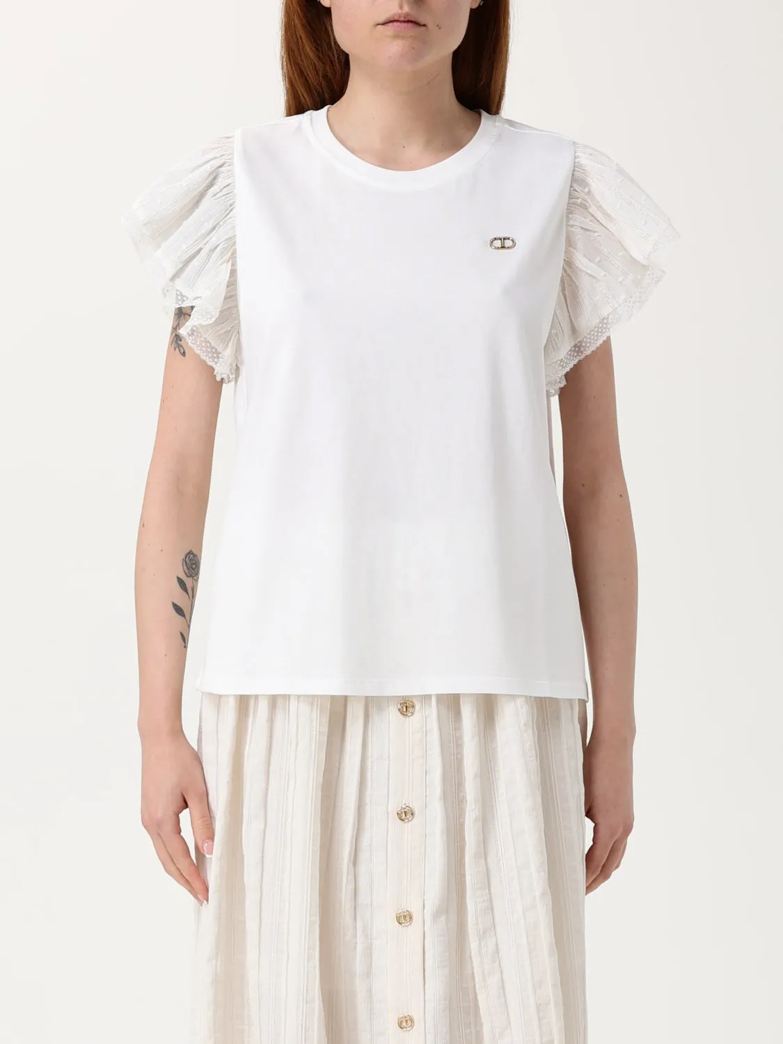T-shirt Twinset in cotone e tulle