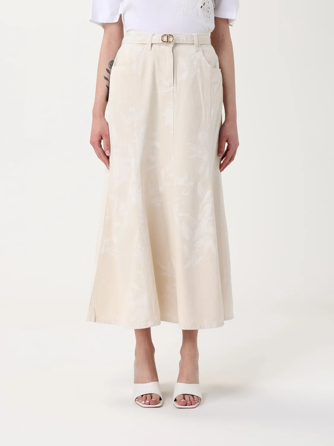 Gonna Twinset in cotone con stampa floreale