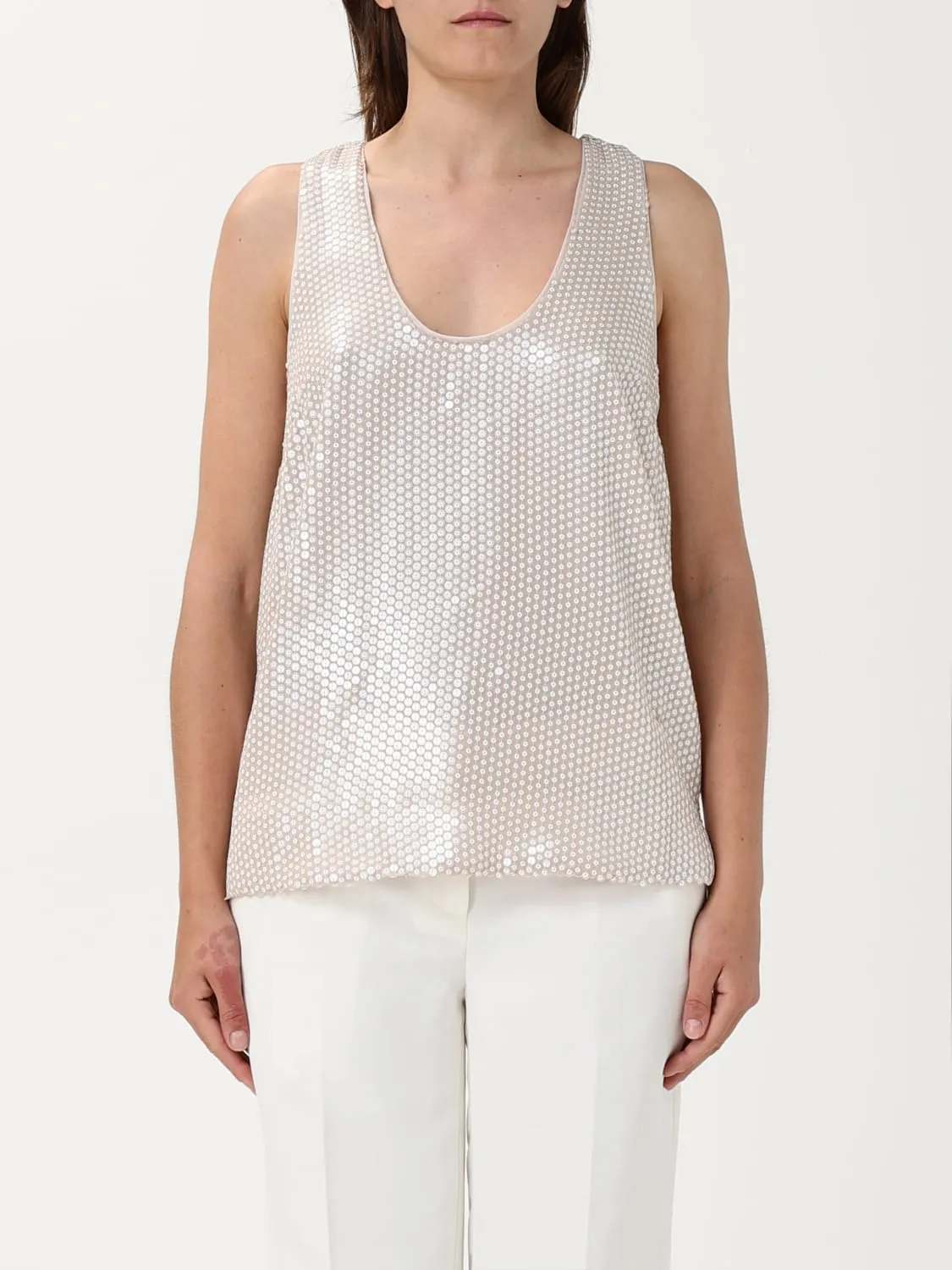 Top smanicato Twinset in tessuto paillettato