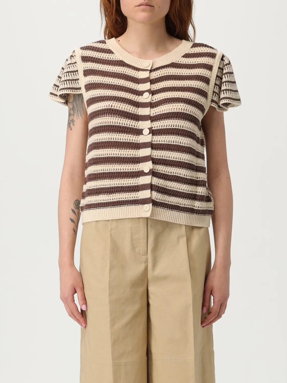 Cardigan in misto cotone a righe Twinset