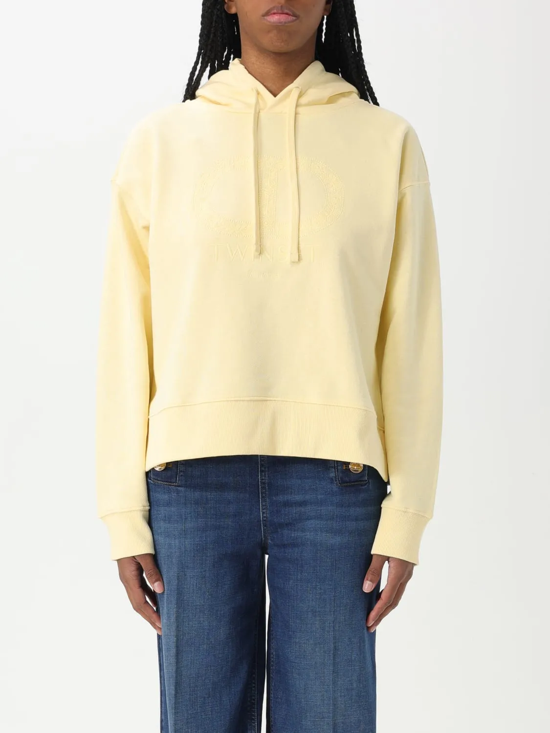 Felpa Twinset in cotone con cappuccio