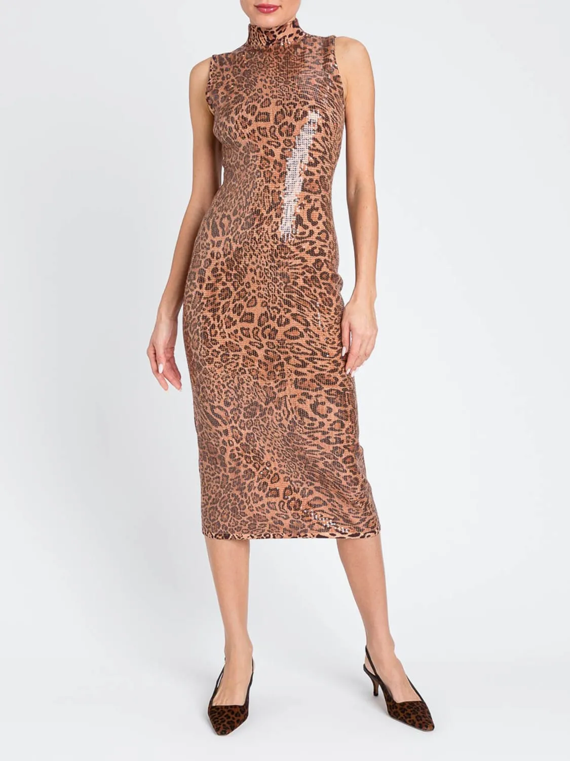 Abito midi Twinset in tessuto paillettato animalier