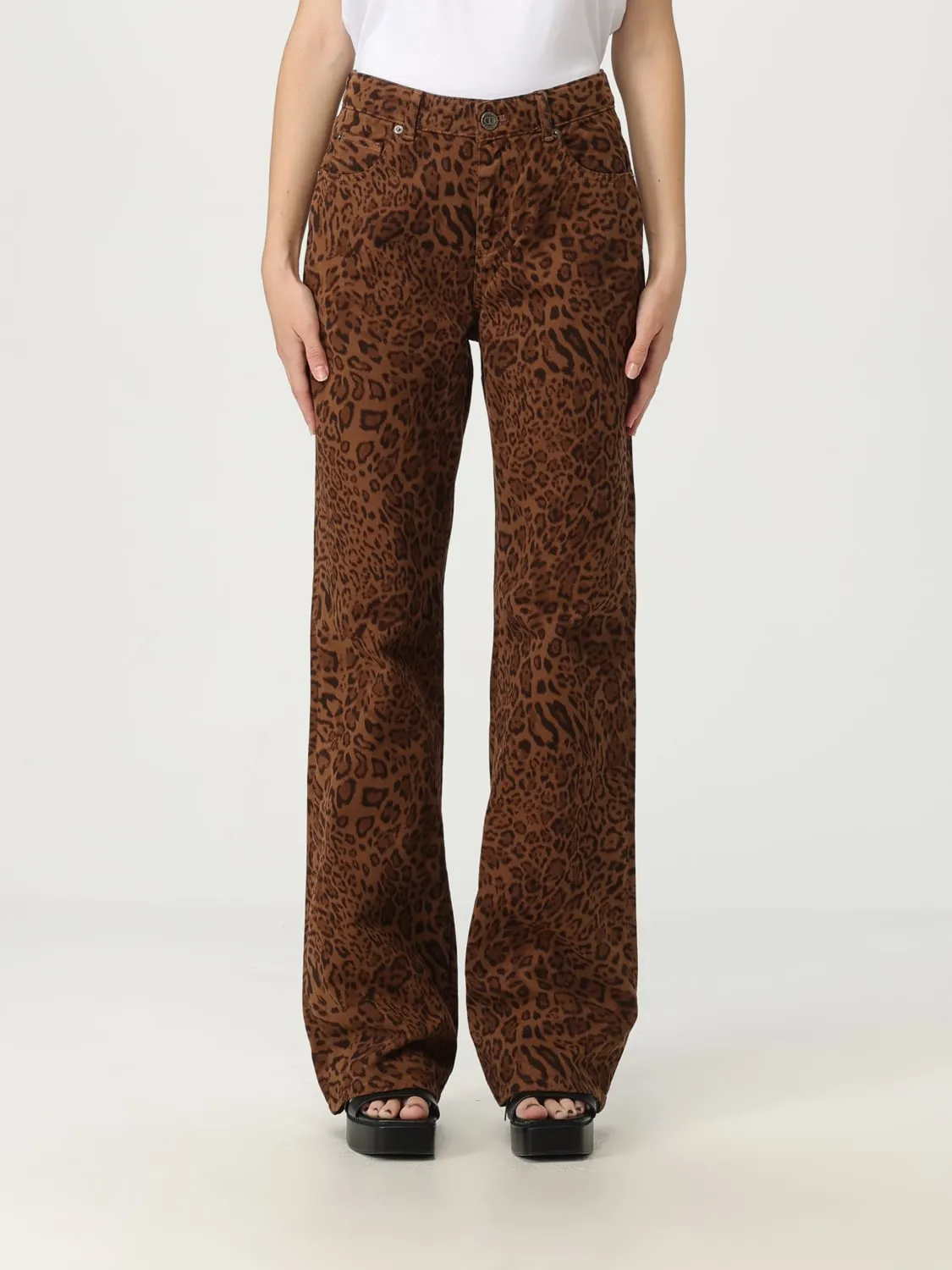 Pantalone Twinset in denim con stampa animalier