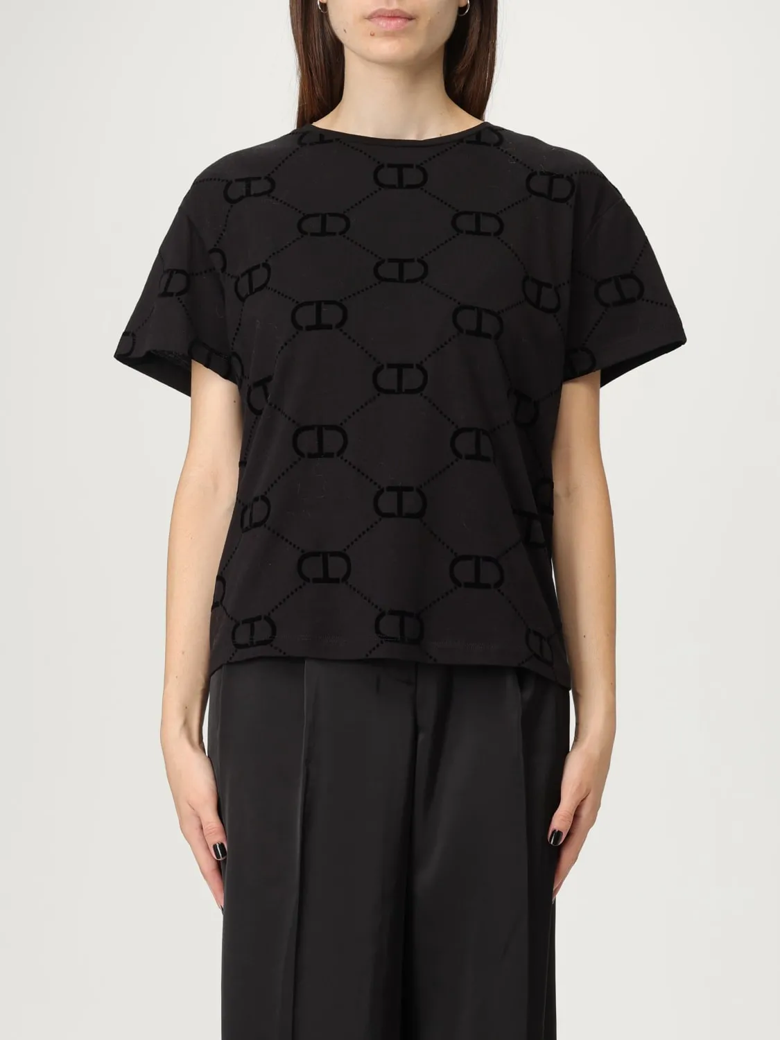 T-shirt in cotone con logo all-over Twinset