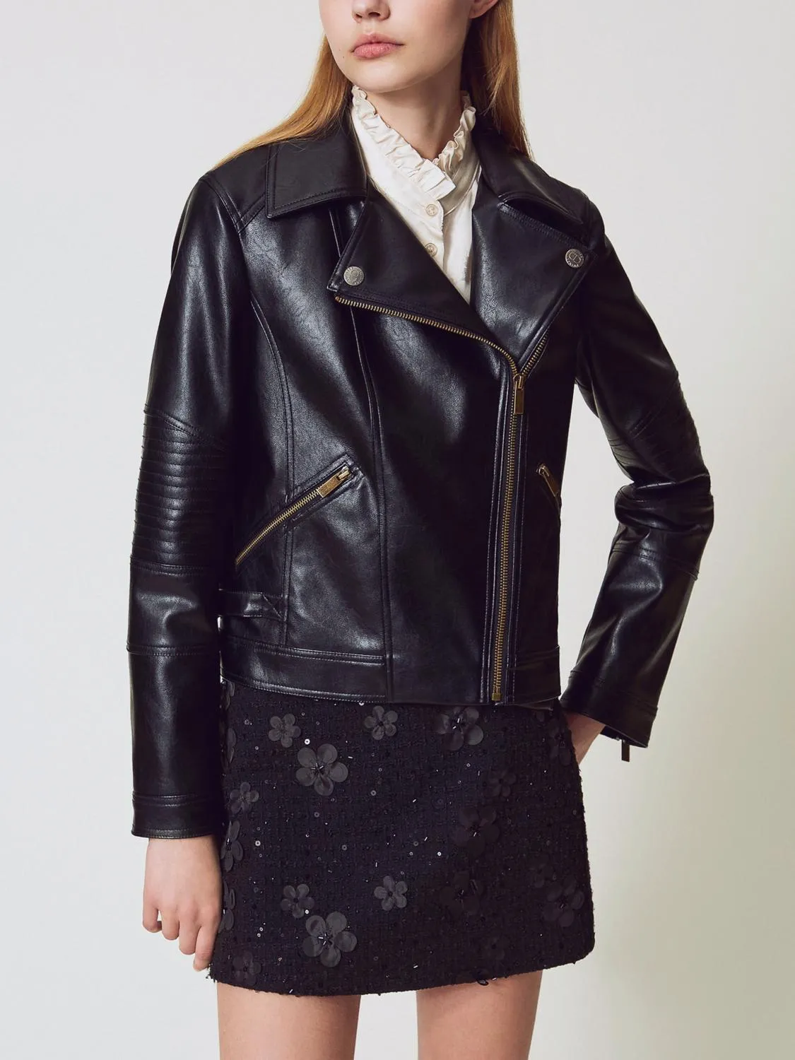 Giubbotto biker Twinset in pelle sintetica