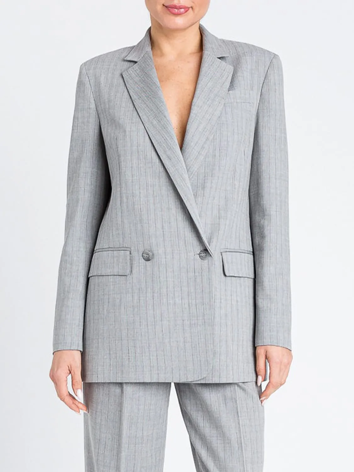 Blazer doppiopetto Twinset in misto lana gessata