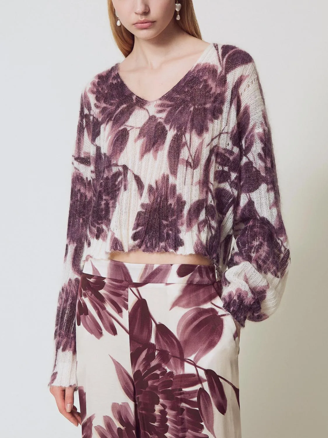 Pullover Twinset in misto lana con stampa floreale