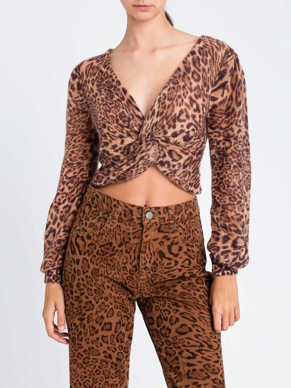 Top cropped Twinset in misto lana animalier