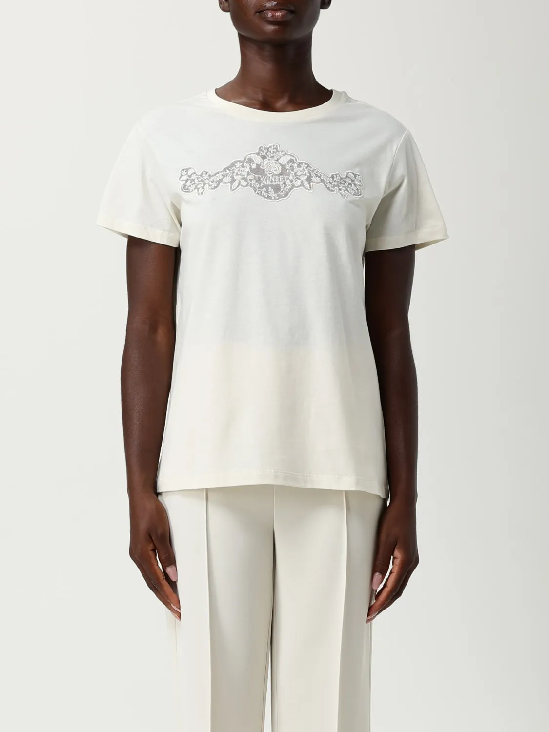 T-shirt in cotone Twinset con logo ricamato
