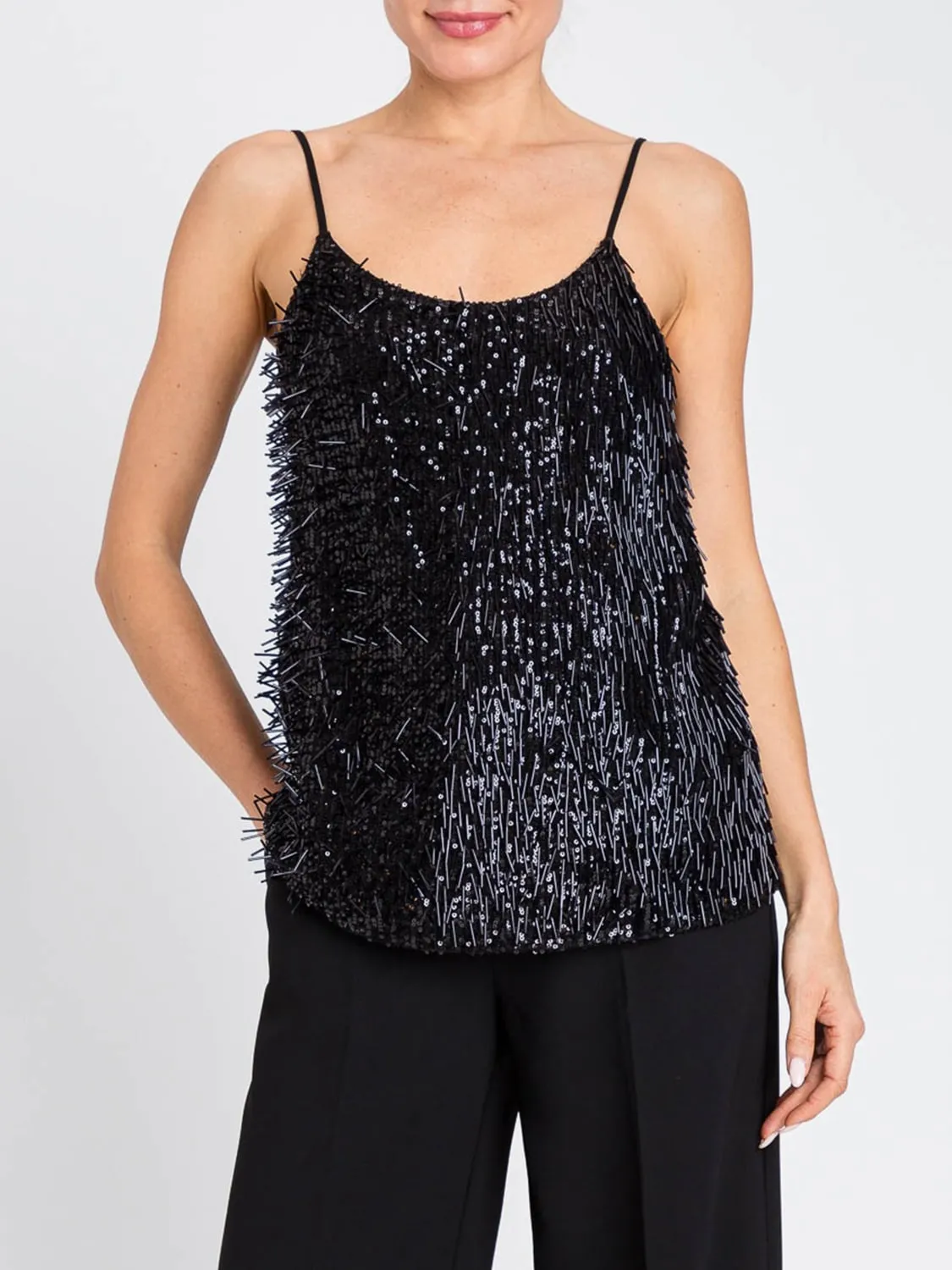 Top Twinset in viscosa con paillettes e perline