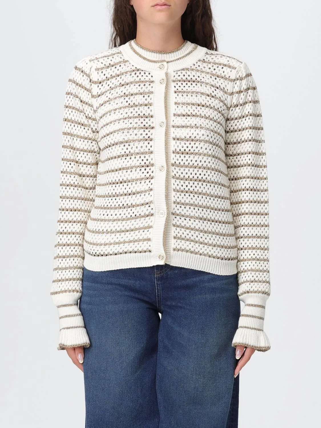 Cardigan a girocollo in misto cotone traforato Twinset