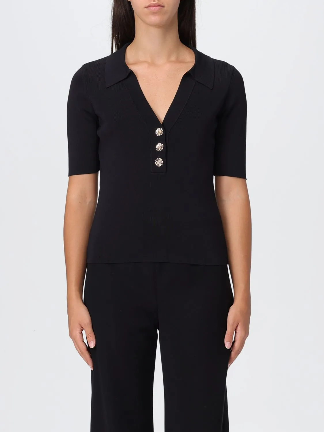 Polo in viscosa con bottoni gioiello Twinset