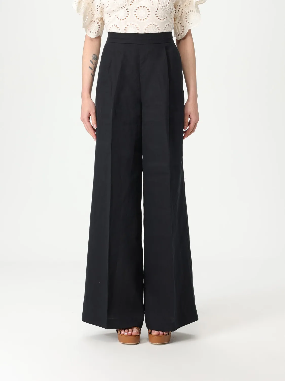 Pantalone a zampa Twinset in misto lino