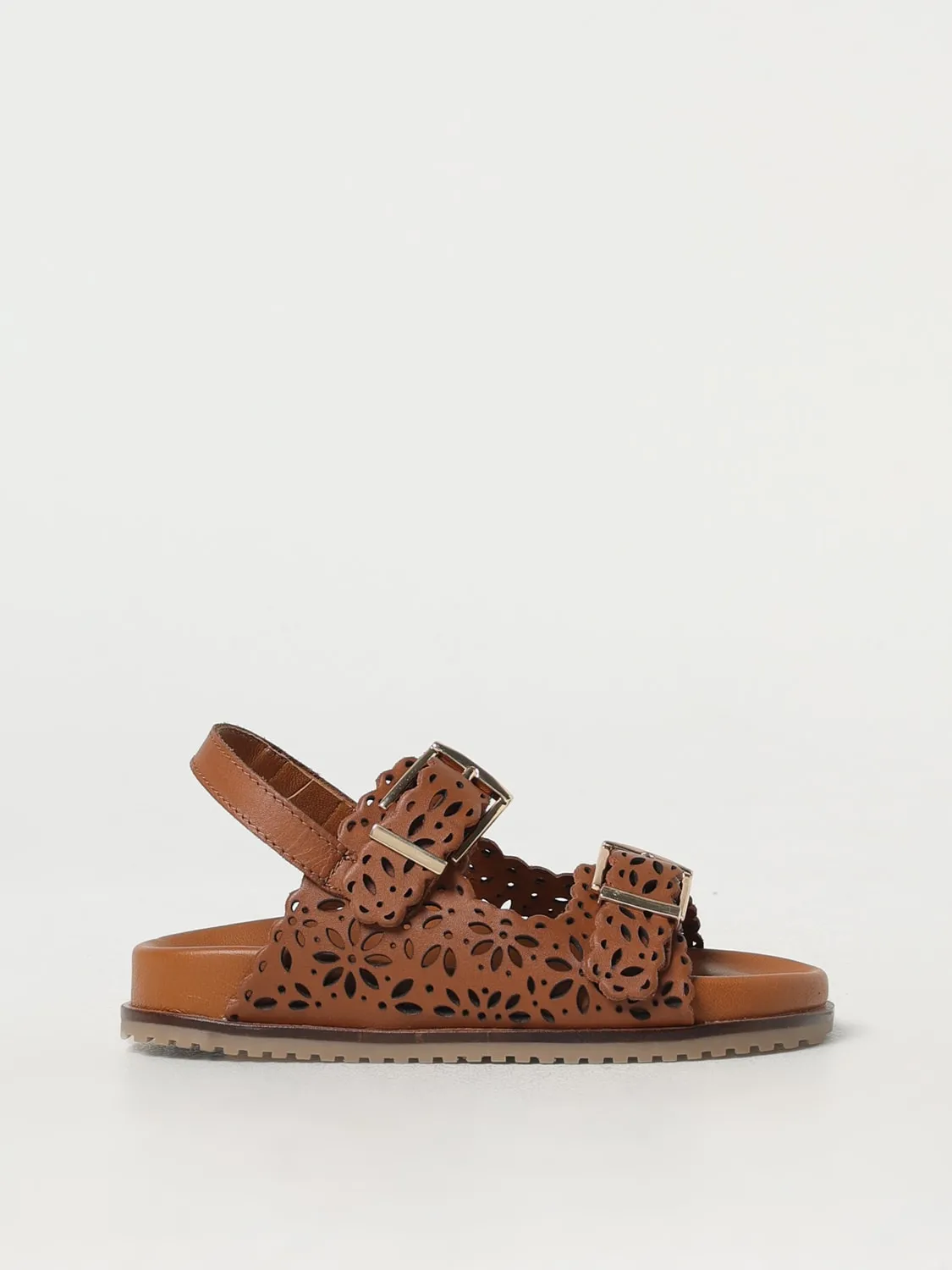 Sandalo Twinset in pelle con motivo floreale traforato