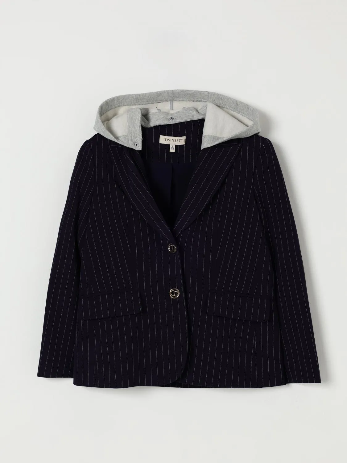Blazer gessato con cappuccio da felpa amovibile Twinset