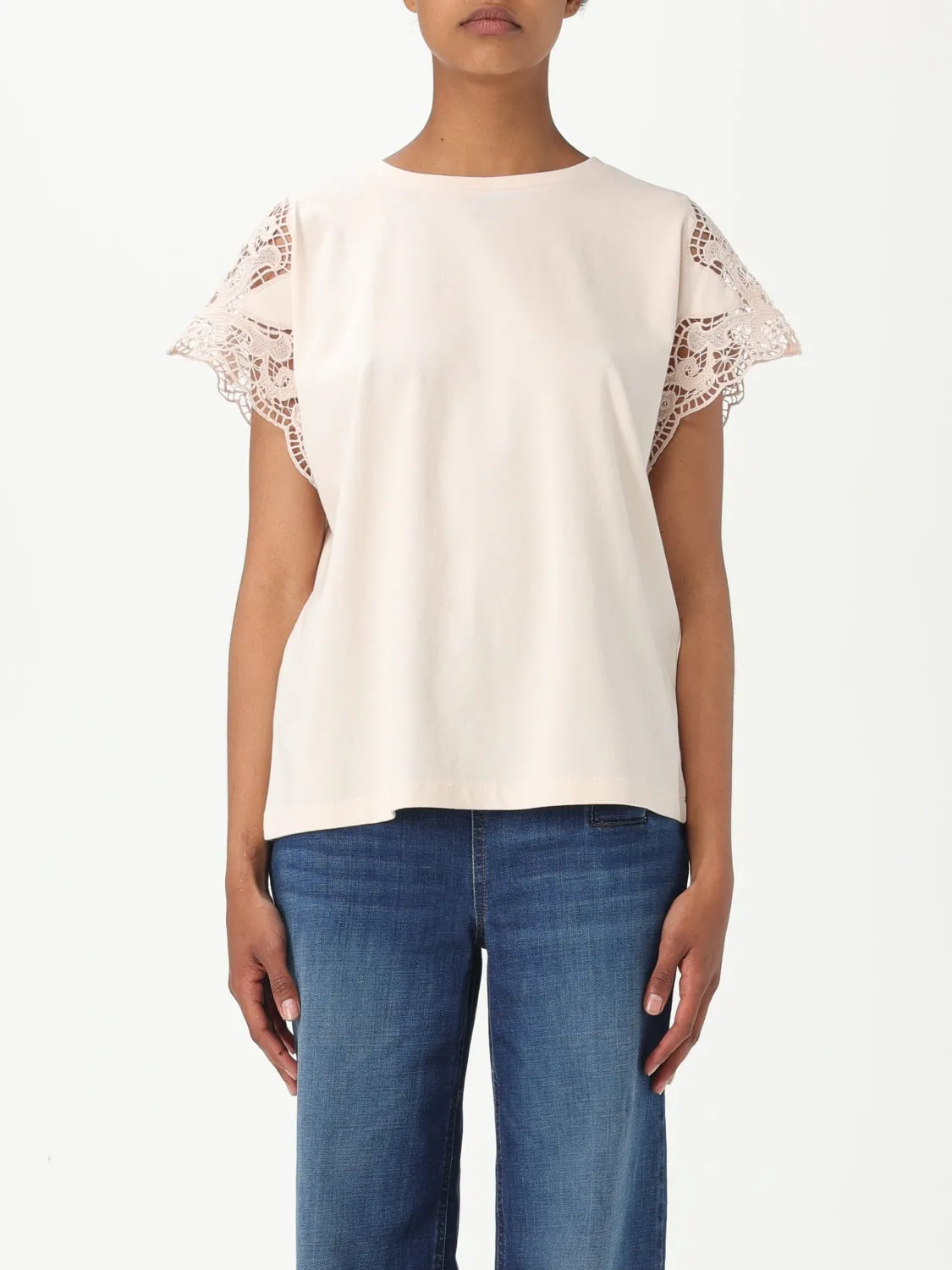 T-shirt con maniche ricamate Twinset