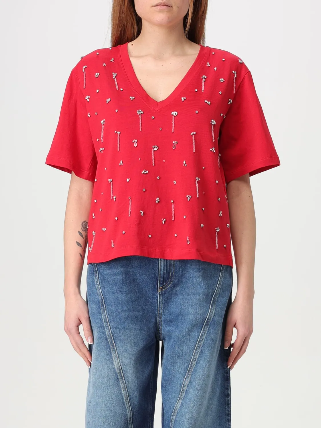 T-shirt Twinset in cotone con strass