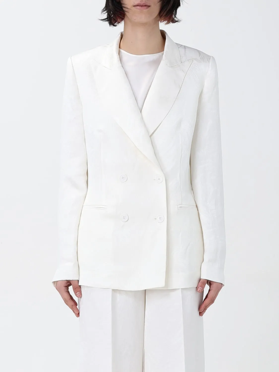 Blazer doppiopetto Twinset in misto lino jacquard