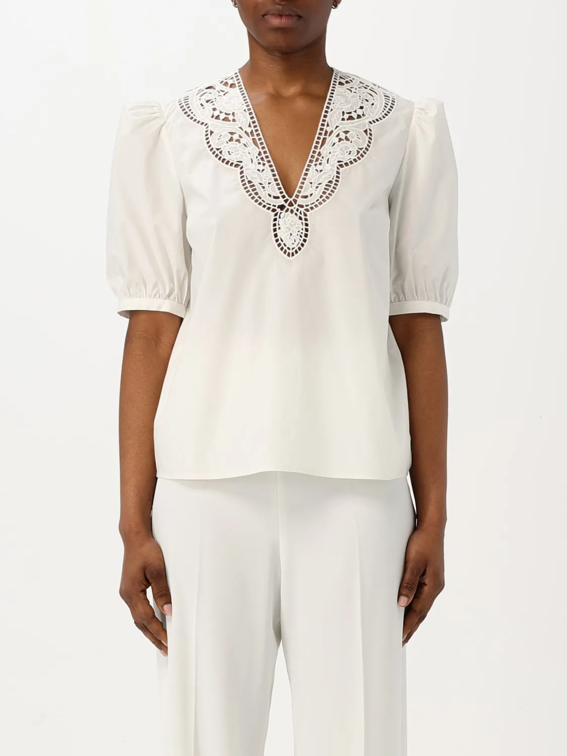 Blusa Twinset in cotone con inserti in macramè