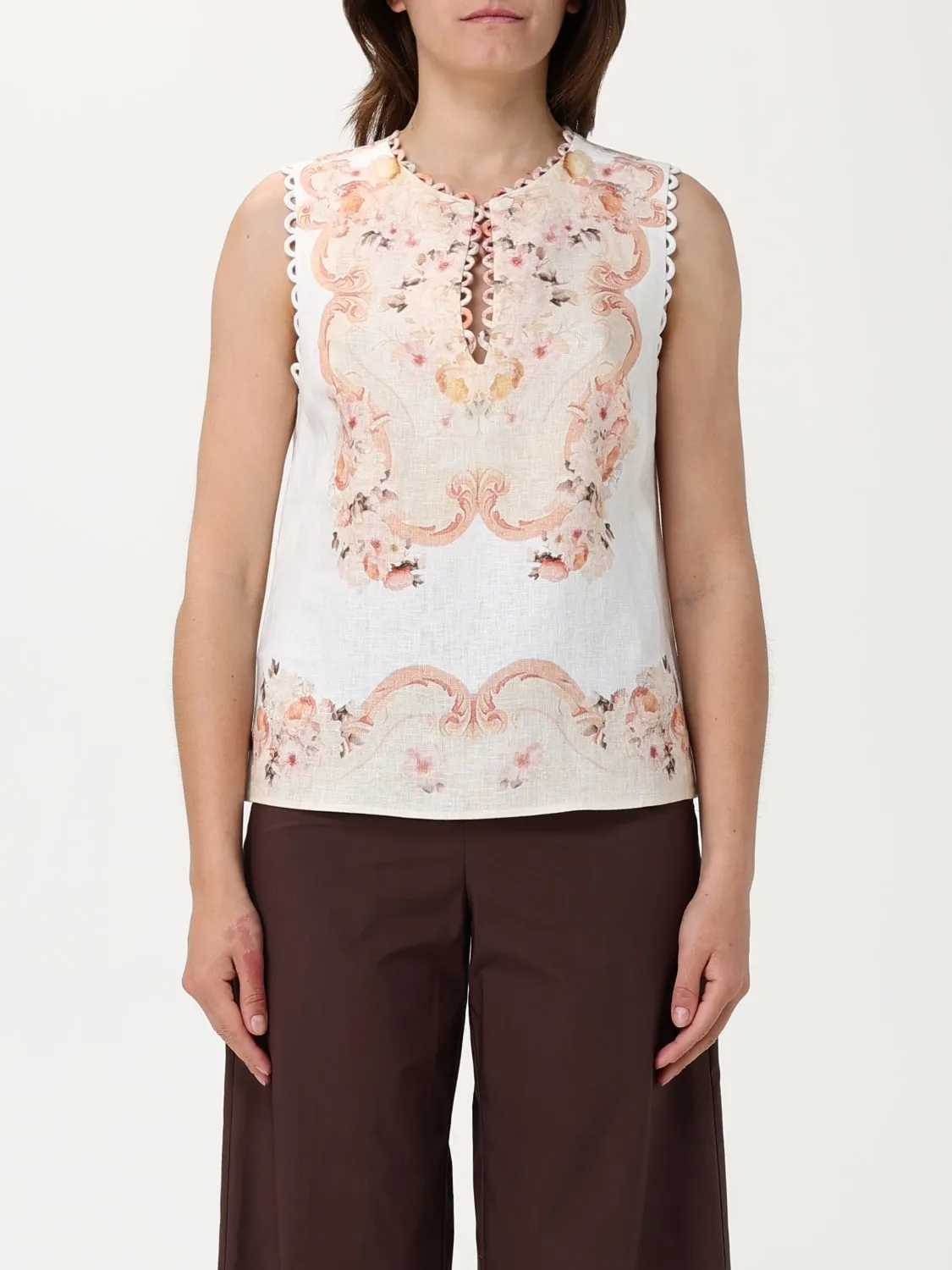 Top in lino Twinset a fantasia barocca floreale