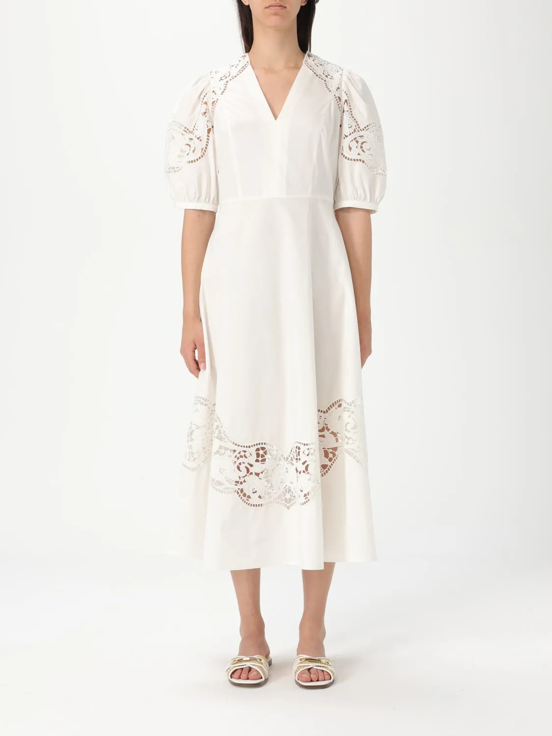 Abito in cotone con ricami macramé Twinset