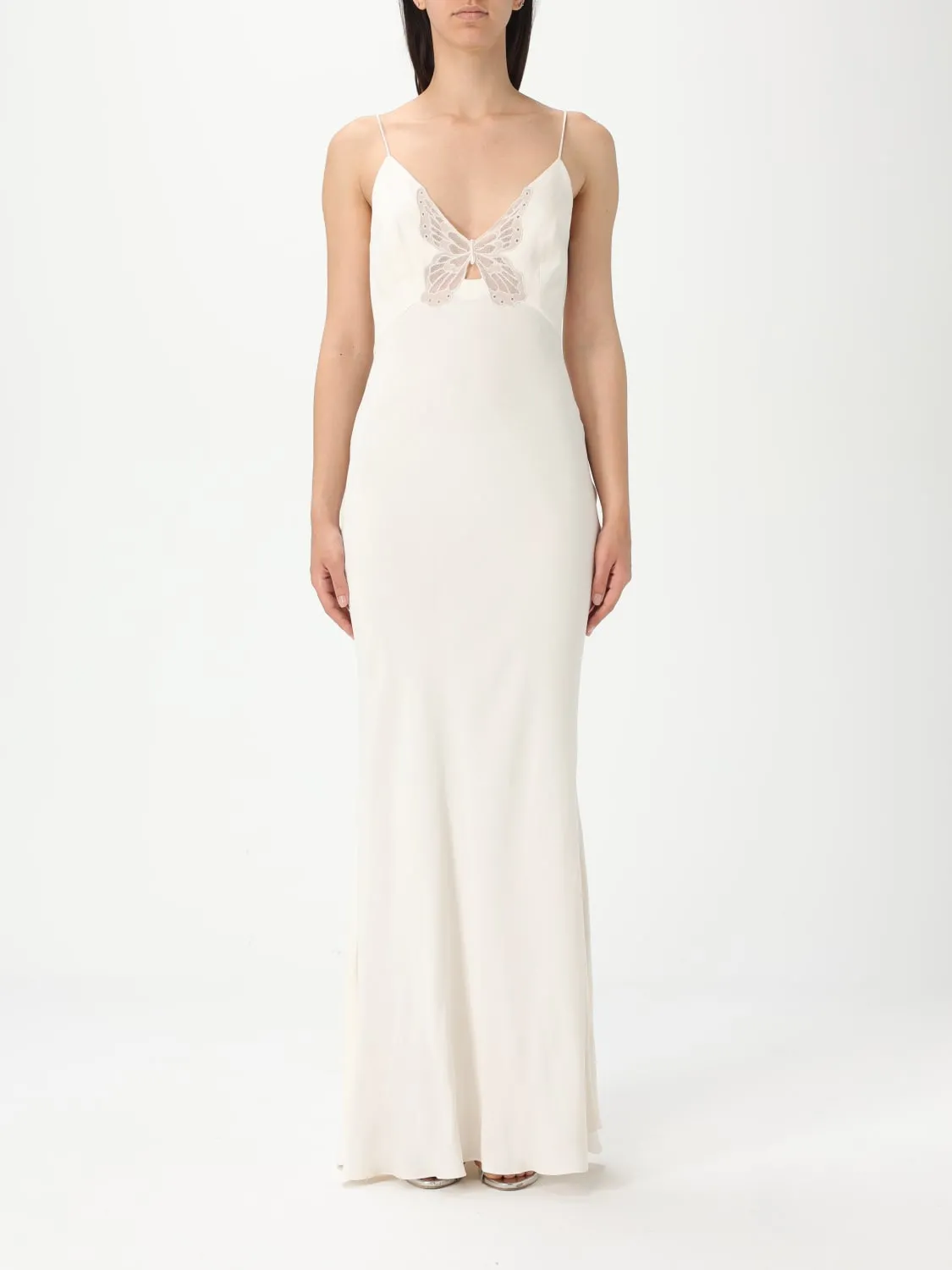 Abito lungo Twinset in raso con ricami farfalla