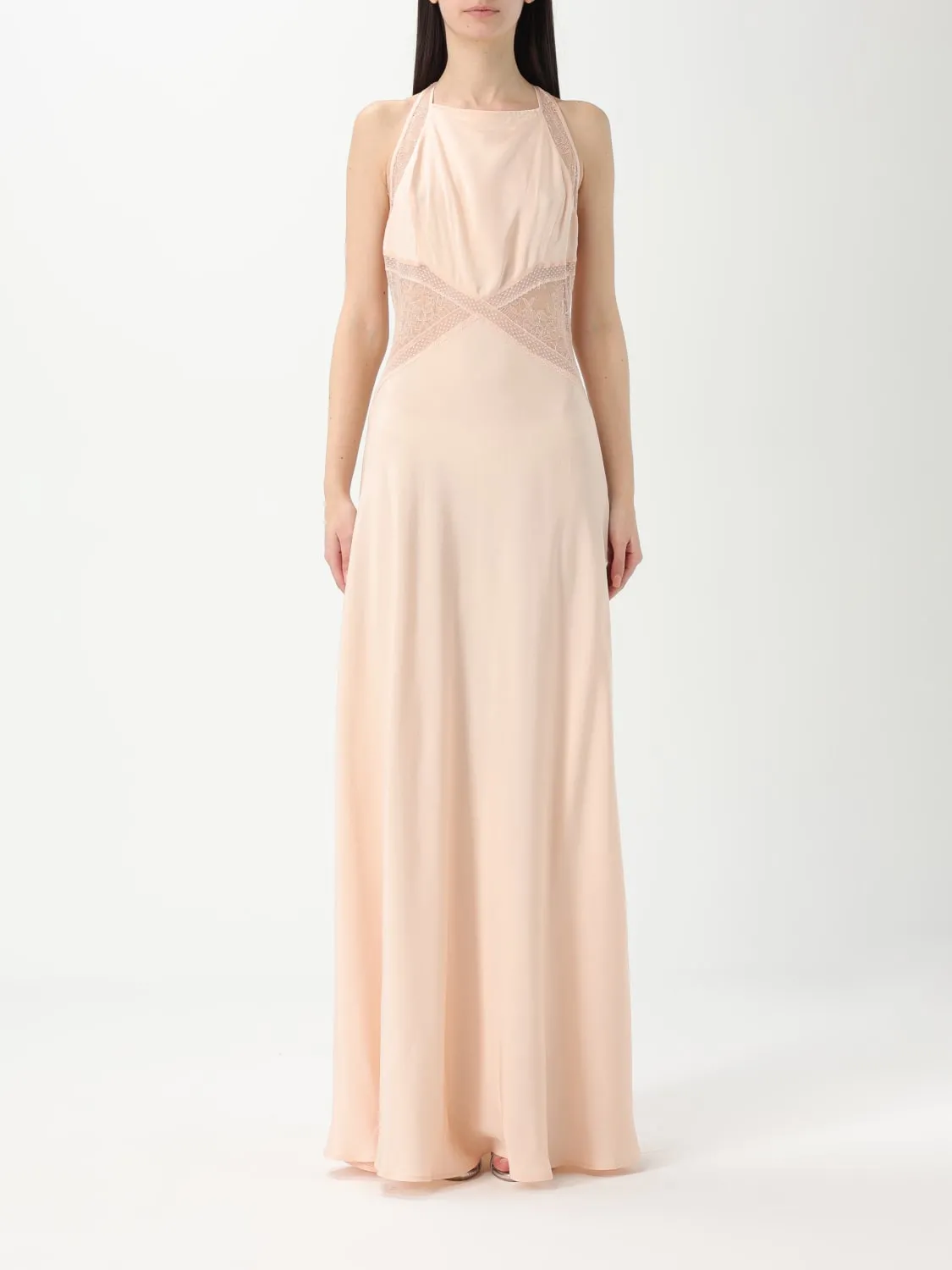 Abito lungo in raso con ricami Twinset