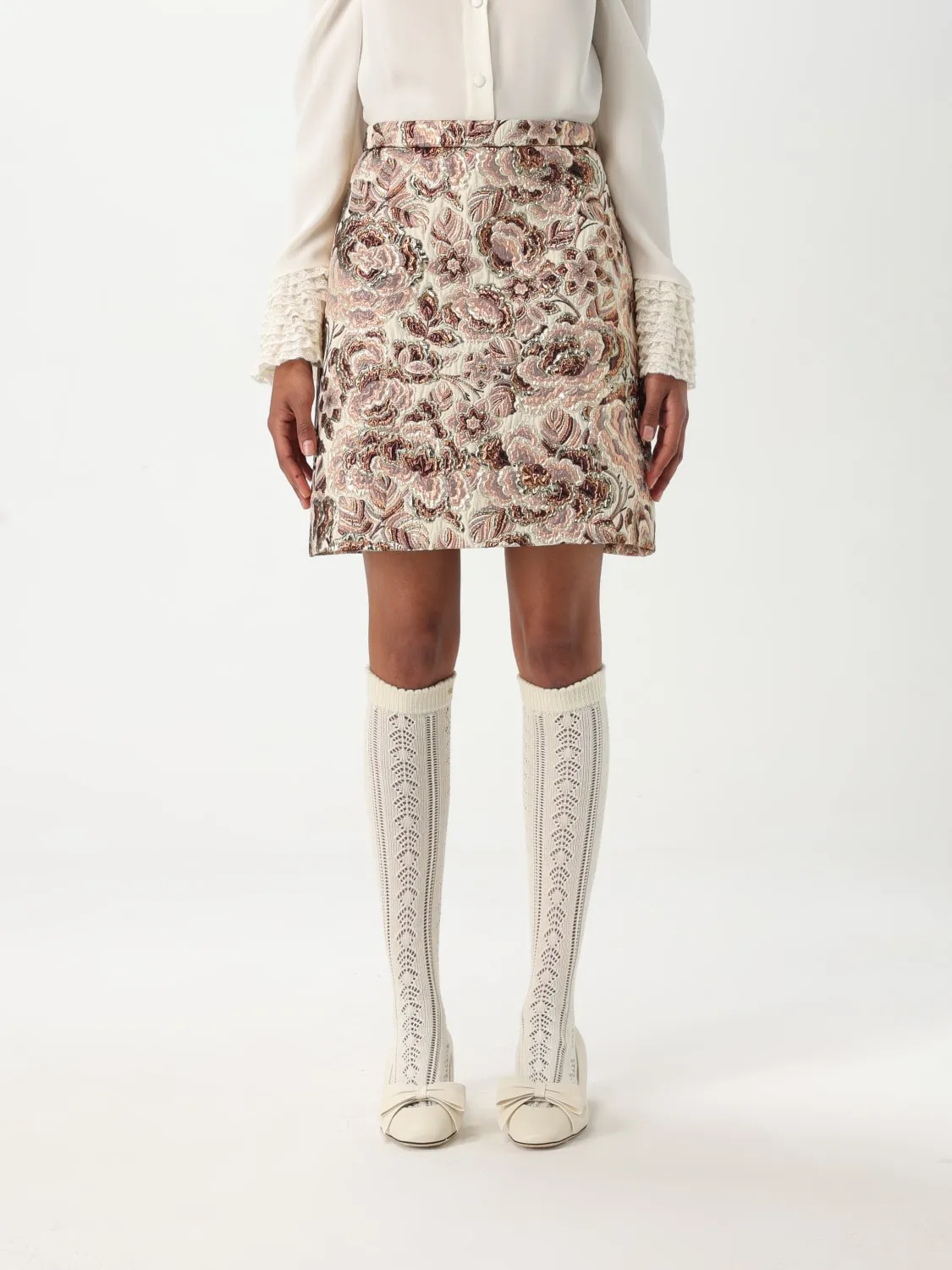 Gonna mini Valentino in misto lana con stampa floreale