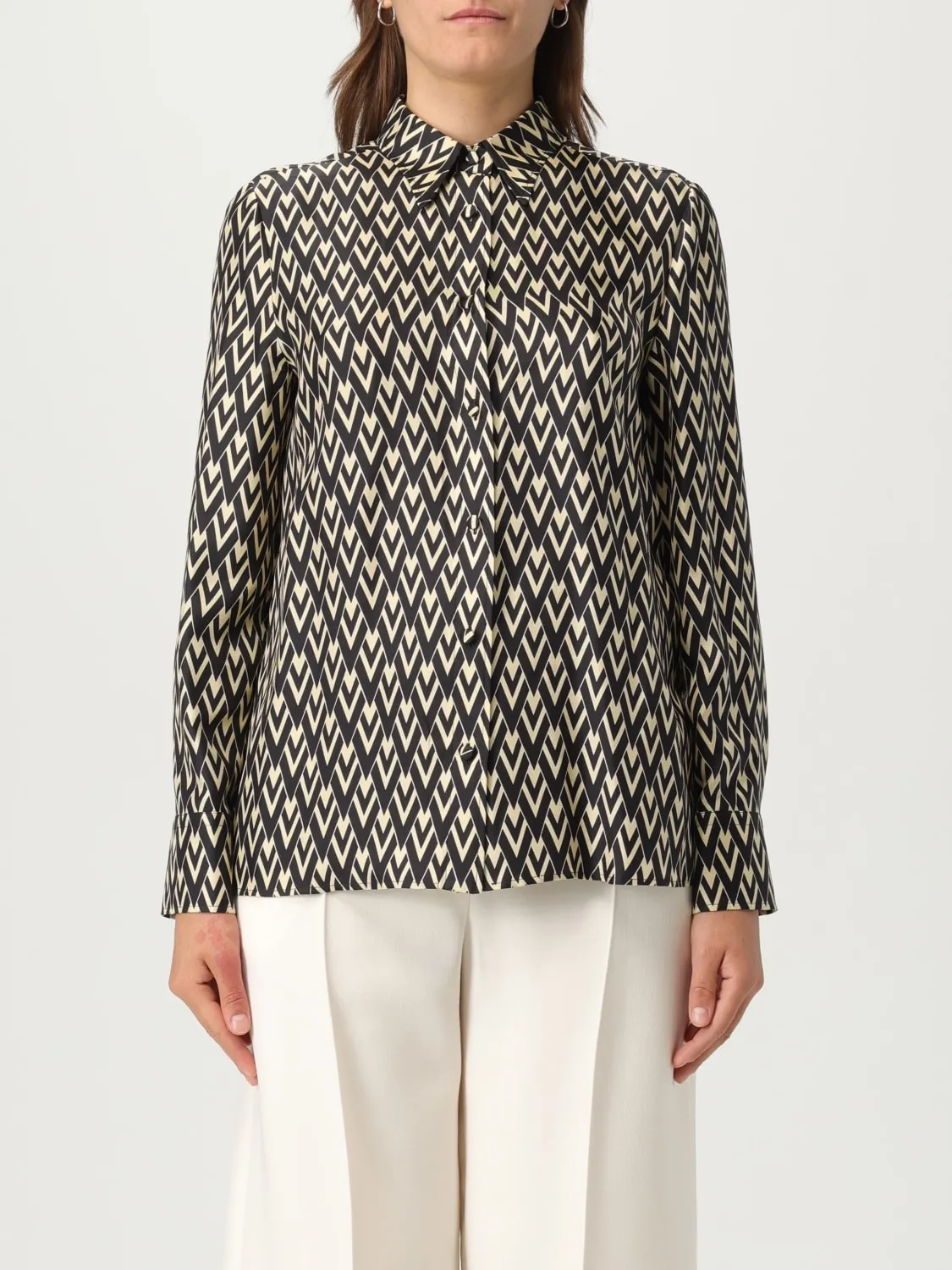 Camicia classica Valentino in seta con stampa monogram