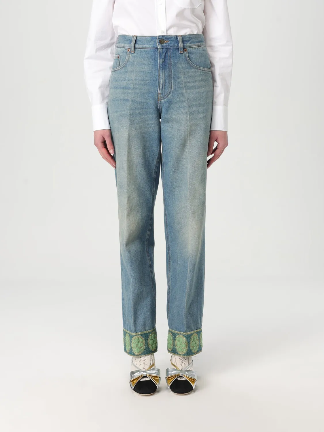 Jeans in denim vintage con bordi jacquard Valentino