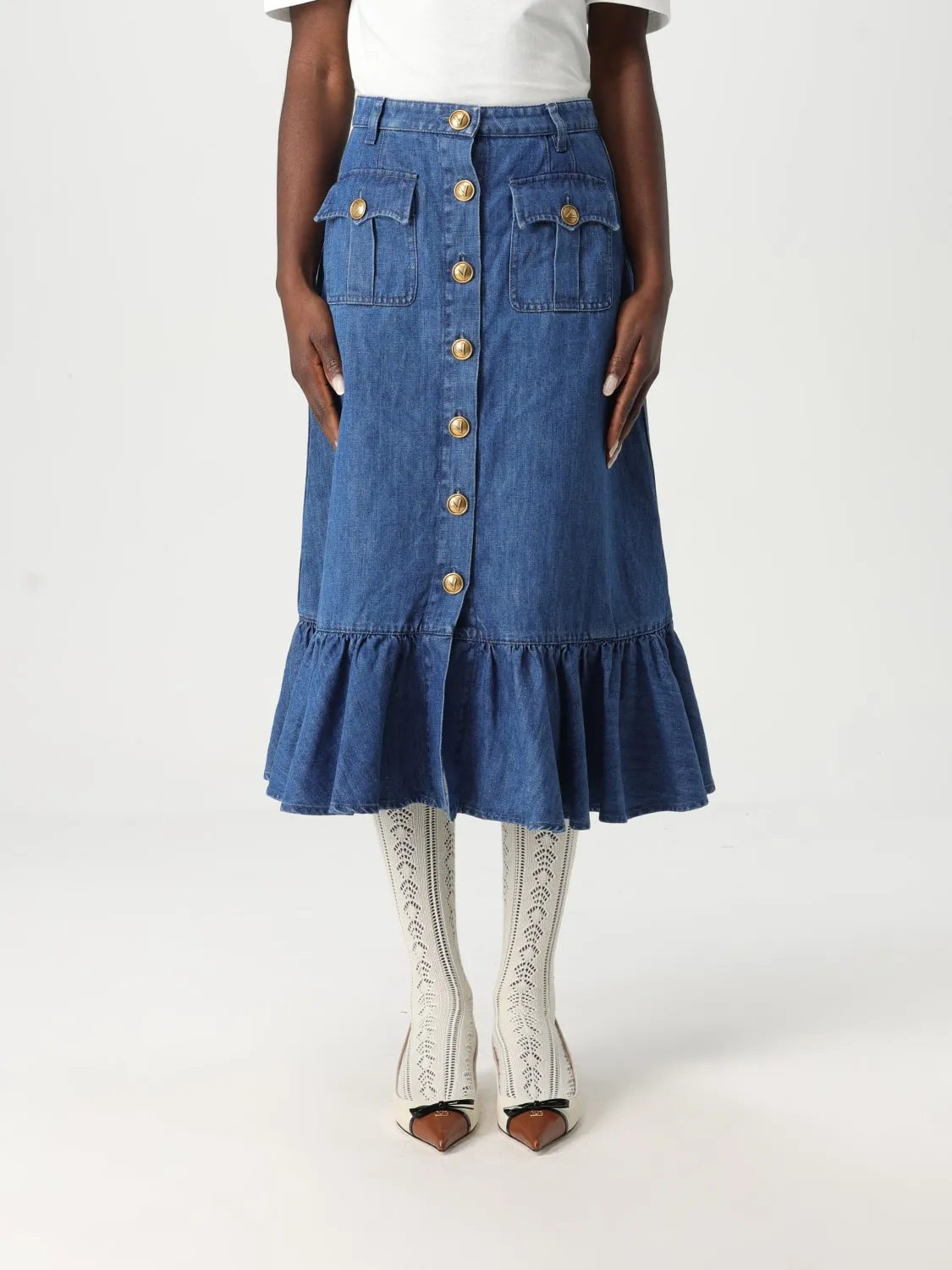 Gonna Valentino in denim di misto cotone