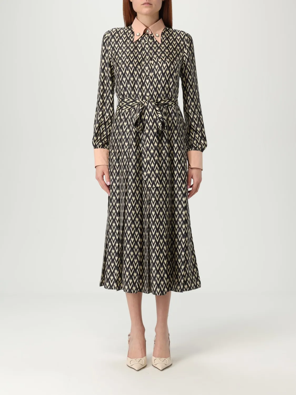 Abito chemisier Valentino in seta con stampa monogram