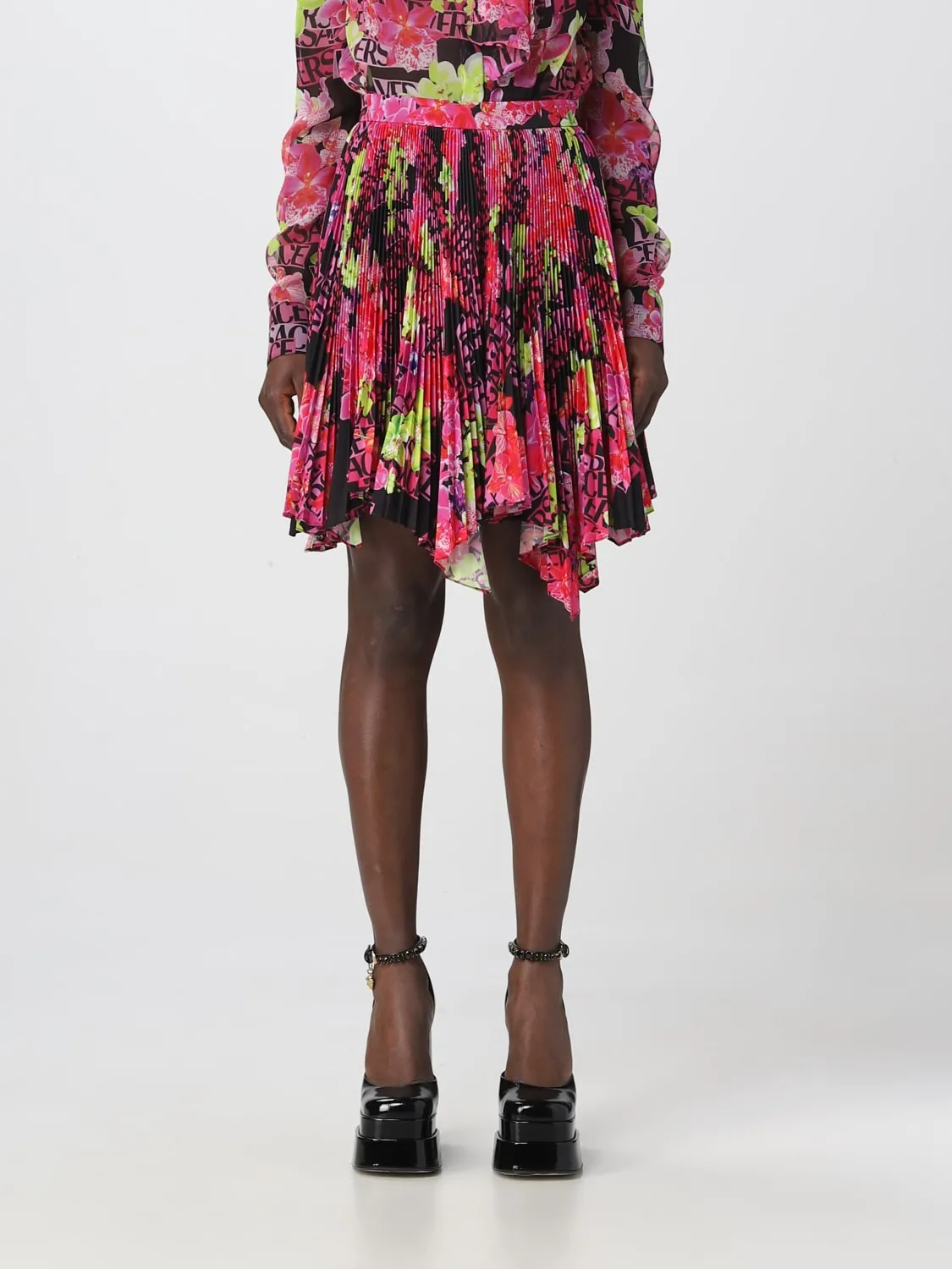 Gonna Orchid Versace in tessuto plissettato