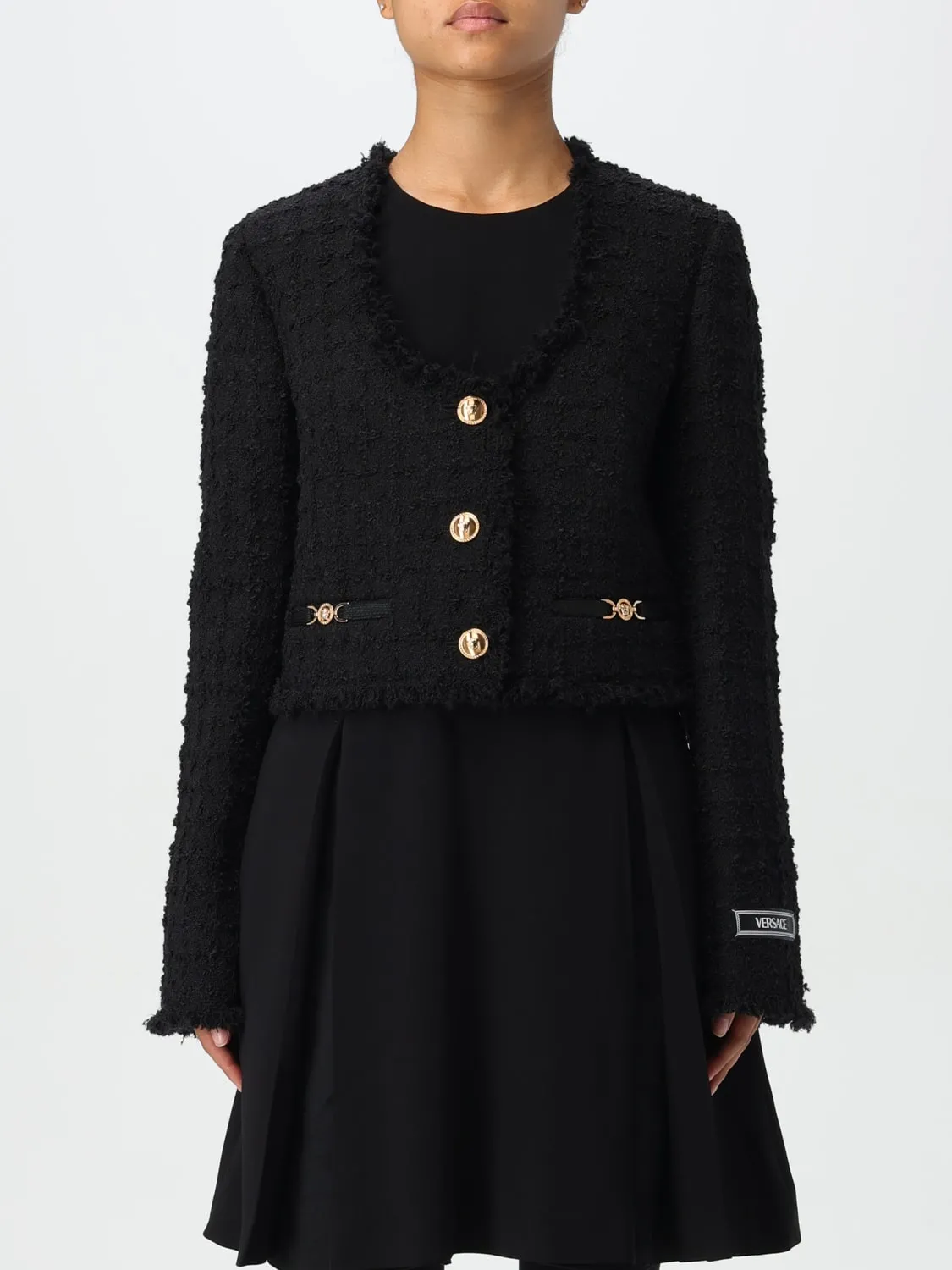 Giacca crop Versace in bouclé di lana