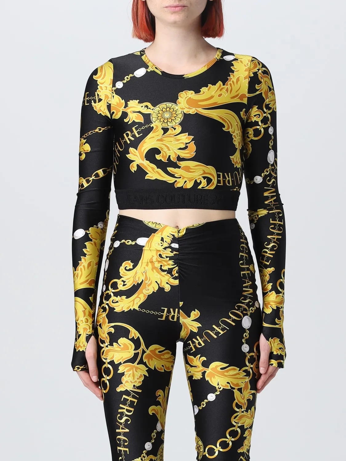 Top Versace Jeans Couture in nylon con stampa Baroque