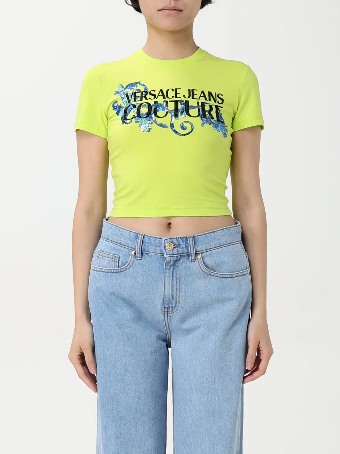 T-shirt crop con logo Versace Jeans Couture
