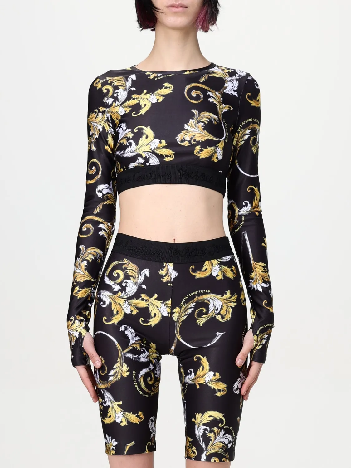 Top crop con stampa barocca Versace Jeans Couture
